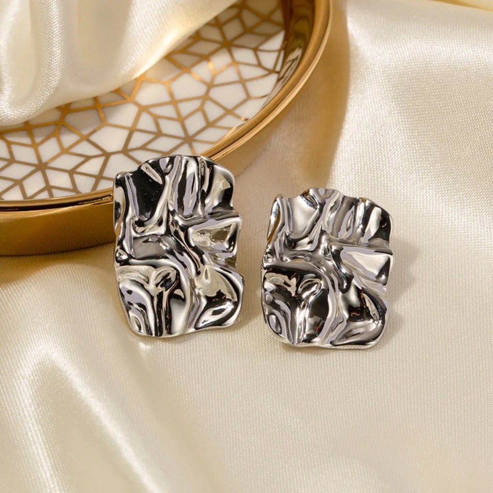 Silver Rectangular Earrings*Lightweight Earrings*Waterproof and Sweatpro… - Picture 3 of 7